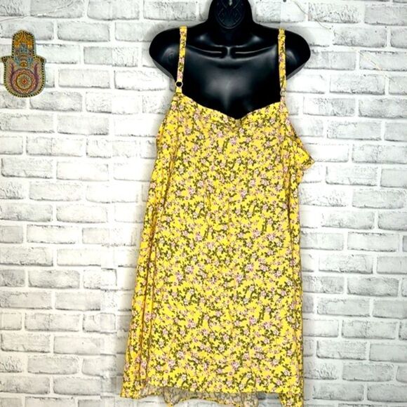 Torrid Mini Challis Sundress Womens 4X Yellow Floral Dress Pockets Stretch 4 4X - Picture 4 of 6